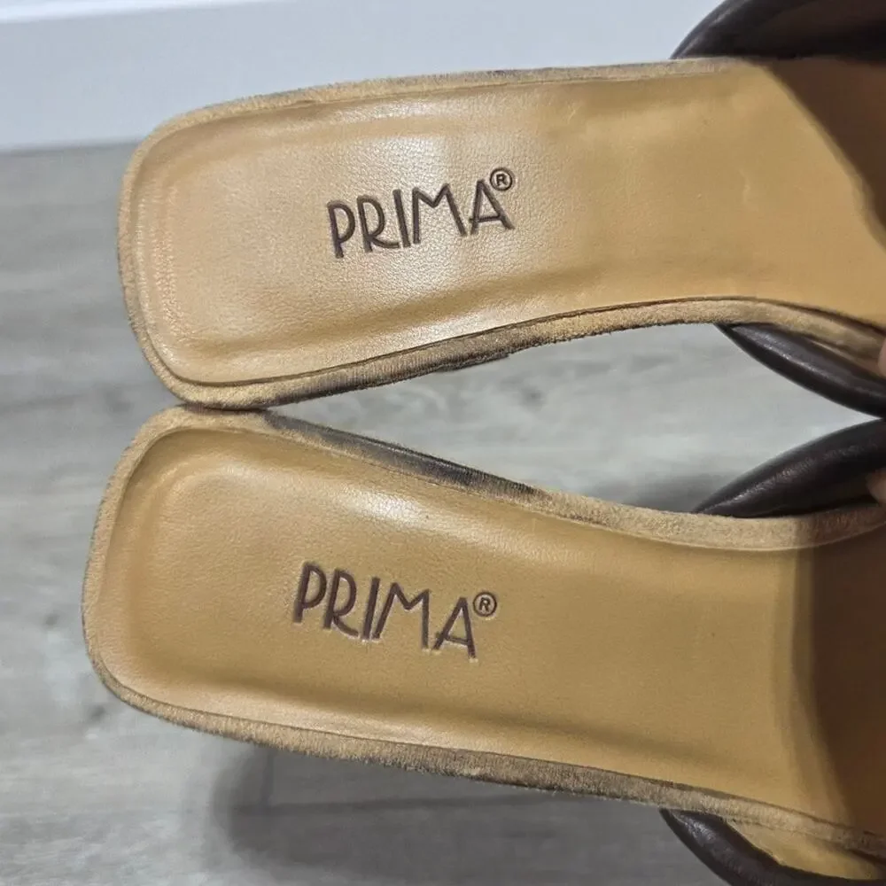Prima Royale Tan Leather Open Toe Block Heel Sandal Size 8.5